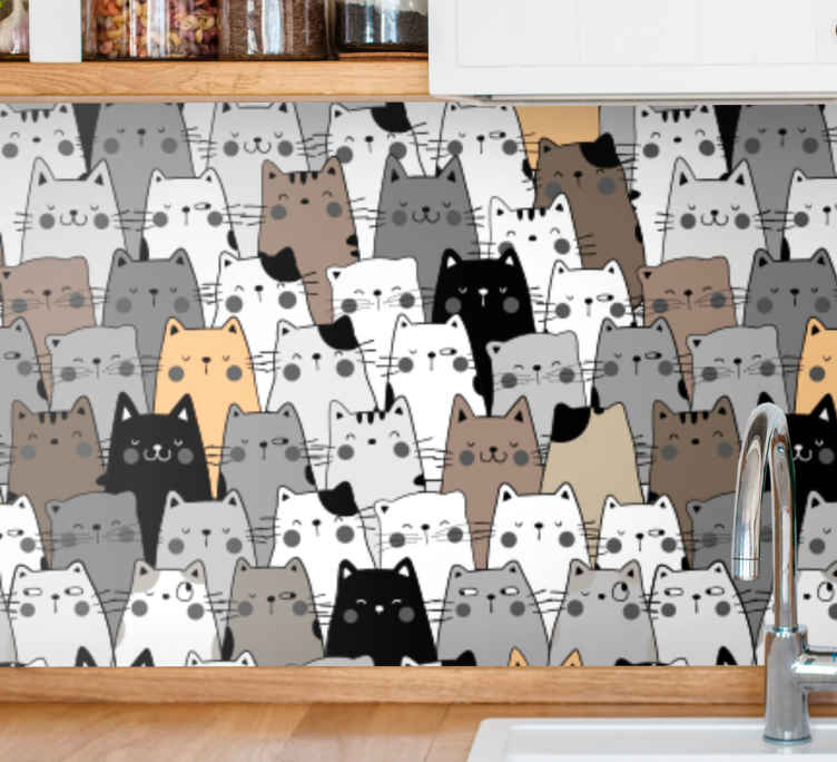 カラフルな漫画の猫のパターンの現代的な壁紙 Tenstickers