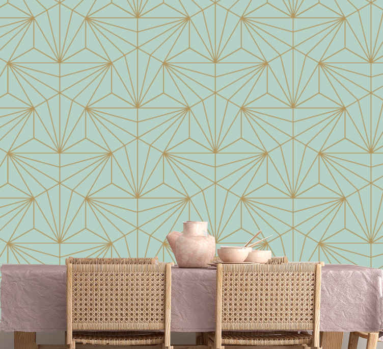 Double Gold Moroccan with Teal Green Watercolor Pattern Wallpaper for Walls  | Infinite Linework