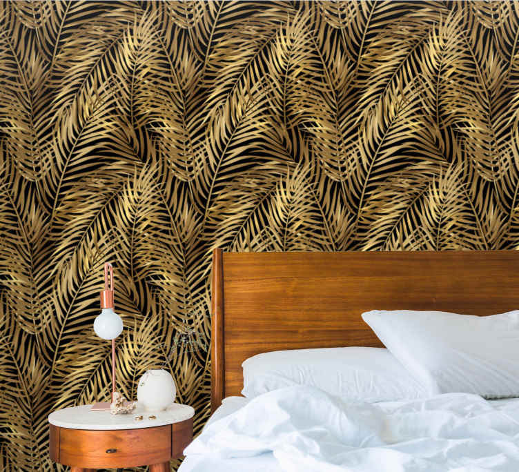 Papel Fácil de Aplicar Pared Dormitorio Mural Jaguar Hojas Selva Oro&Yellow