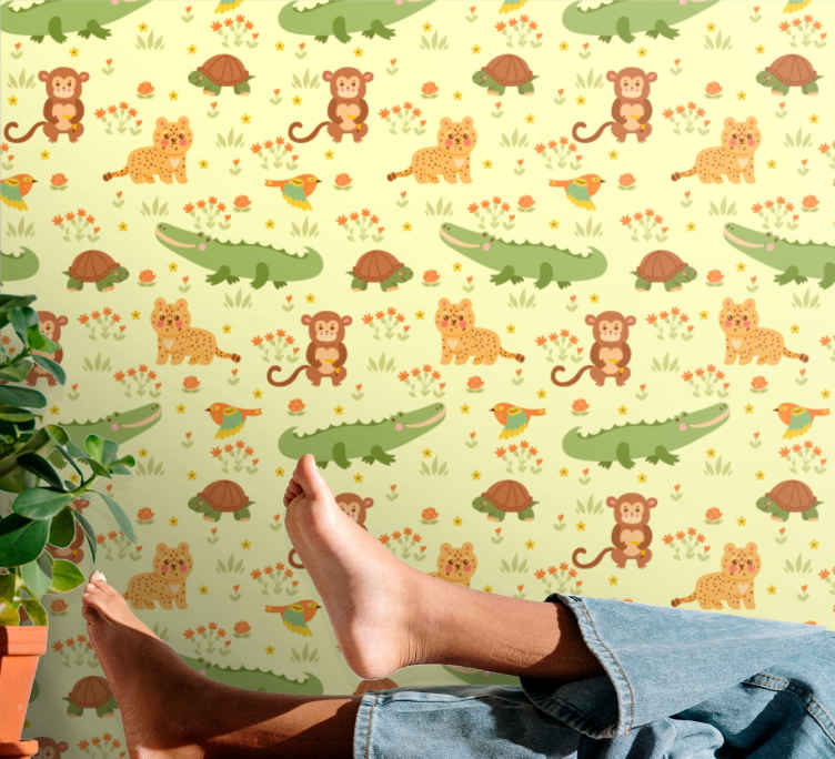 猿と鳥のジャングルのテーマの壁紙 Tenstickers