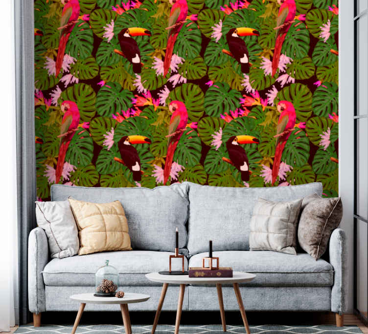 Wallpaper jungle prepasted panoramic tropical animals H 250 x L 480 cm – WALLPAPER  WALLPAPER JUNGLE PANORAMIC - Ambiance-sticker