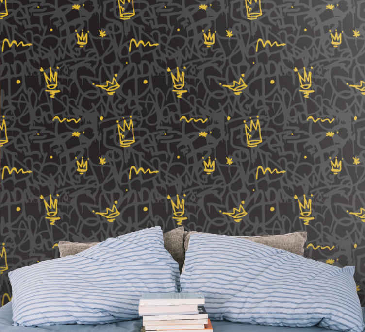 Black and gold graffiti crowns Wallpaper paintings - TenStickers