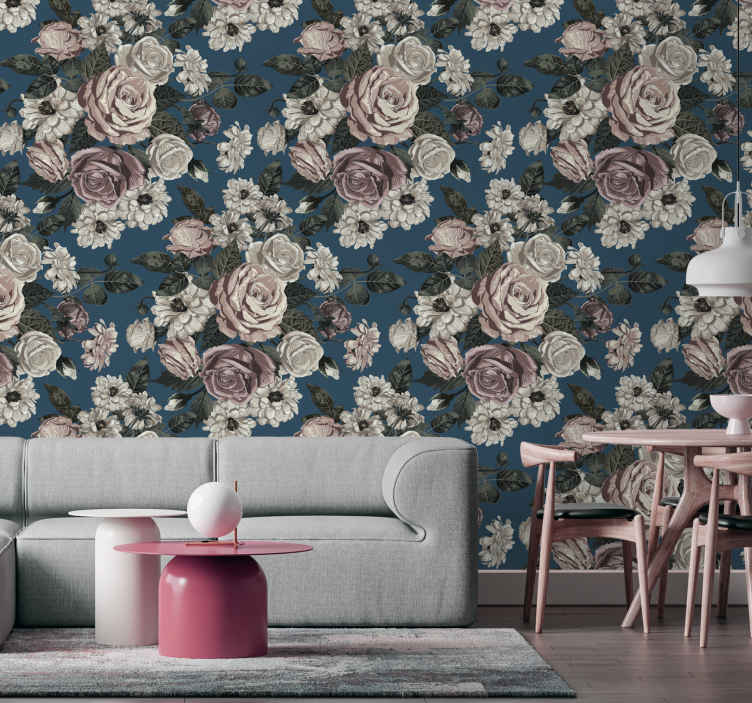 Romantic floral pattern wallpaper - TenStickers