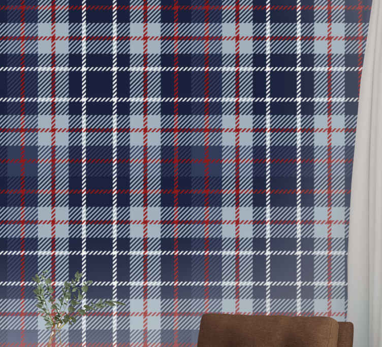 Vintage Wallpaper Country Plaid Navy Blue and Red by Motif 