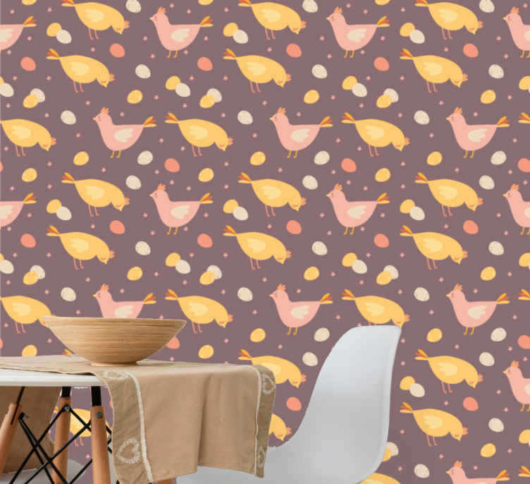 Colorful chicken eggs pattern lounge wallpaper - TenStickers