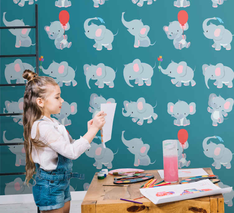 Happy elephant kids wallpaper - TenStickers