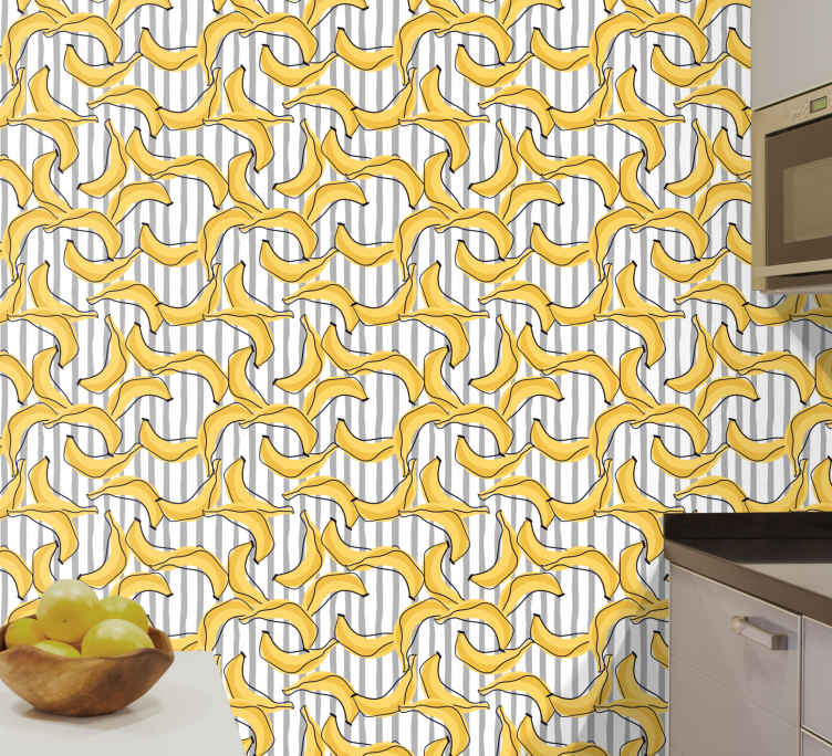 Banana pattern in doodle style Kitchen Themed Wallpaper - TenStickers