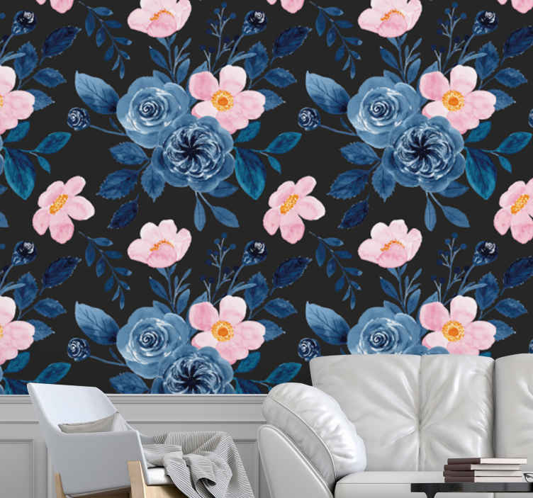 Vintage Flower Wallpaper Peony on Black Background Floral  Etsy