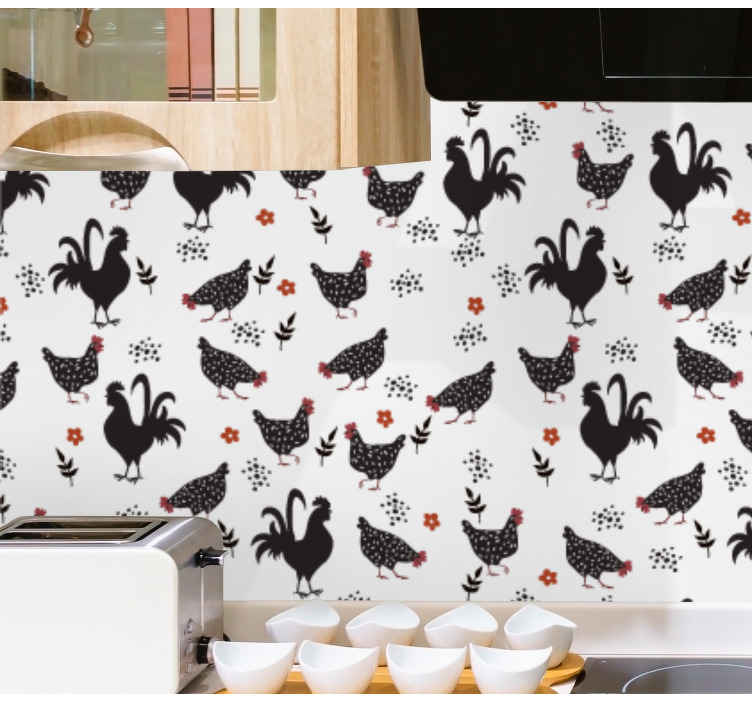 Black and white rooster Kitchen Themed Wallpaper - TenStickers