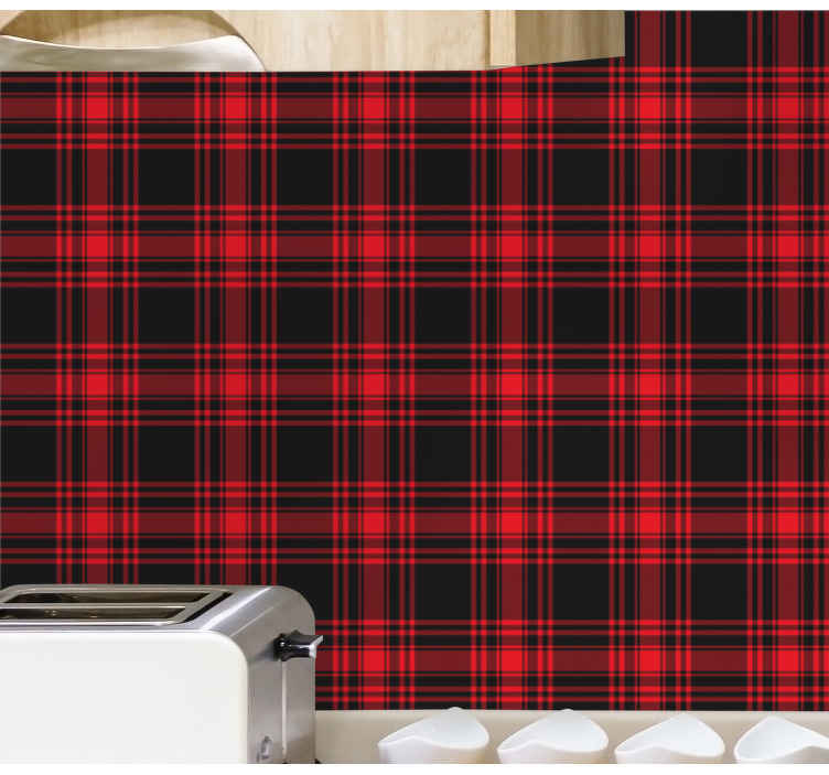 Menzies tartan black red check pattern kitchen wallpaper  TenStickers