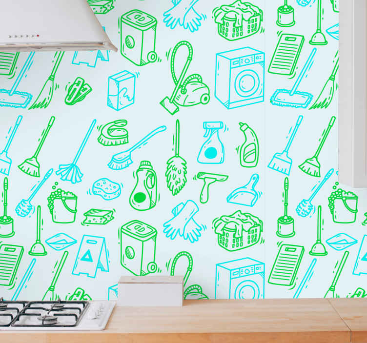 Laundry dry cleaning icons Kitchen wallpaper - TenStickers