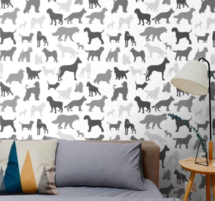 Black dog silhouette pattern wallpaper for bedroom - TenStickers