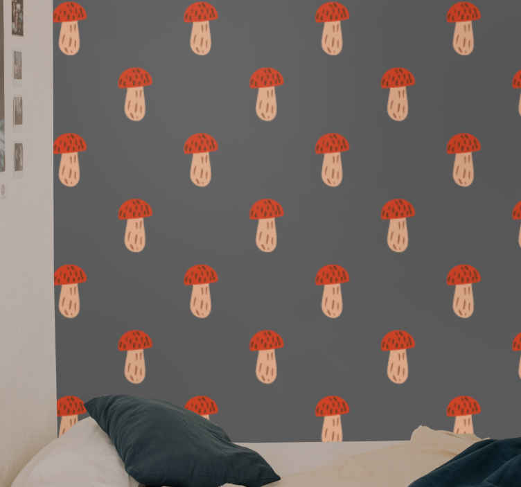 Carta da parati a fiori Funghi classici sfondo grigio