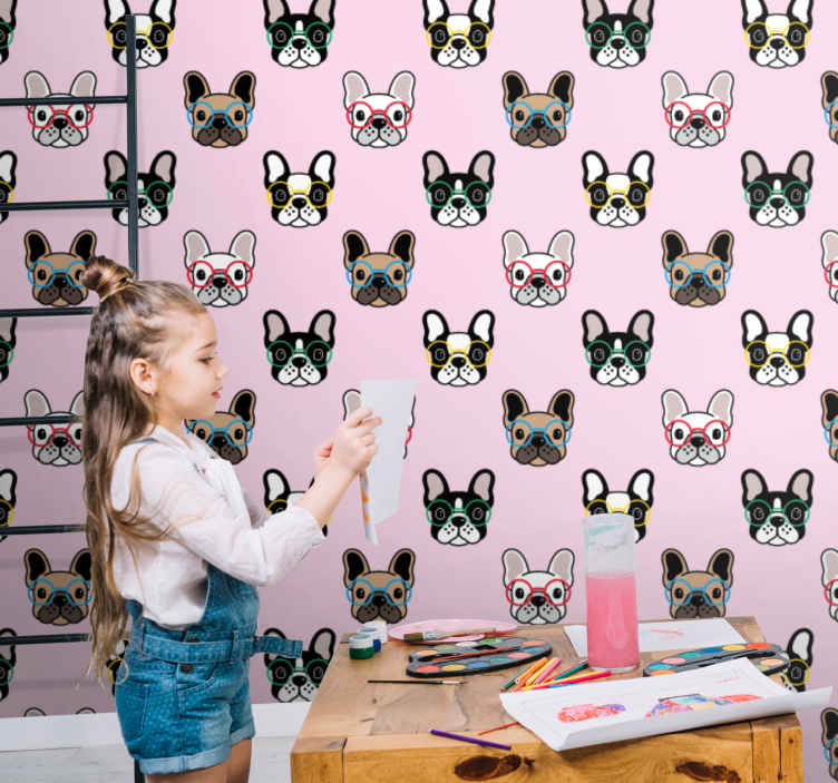 french - glasses bulldog bedroom TenStickers Wallpaper with for