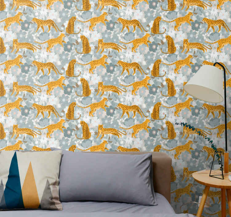 Hand drawn exotic animals wallpaper for bedroom - TenStickers