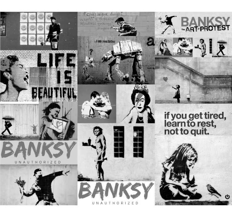 Art Wallpaper Banksy Grey Collage Tenstickers