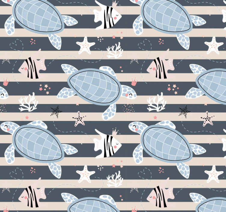 Turtles and stripes nautical pattern toilet wallpaper - TenStickers
