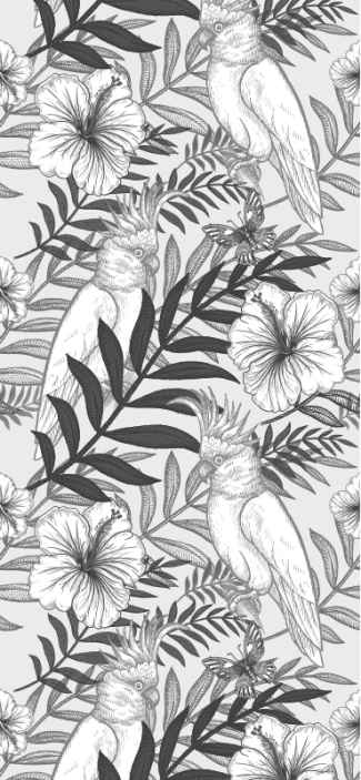 Floral Monochrome Sketch jungle themed wallpaper - TenStickers