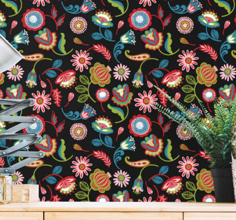 Colorful folk pattern Floral Wallpaper  TenStickers