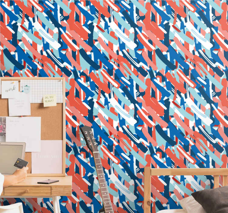 Carta da parati per ragazzi Pennellate rosse blu e bianche