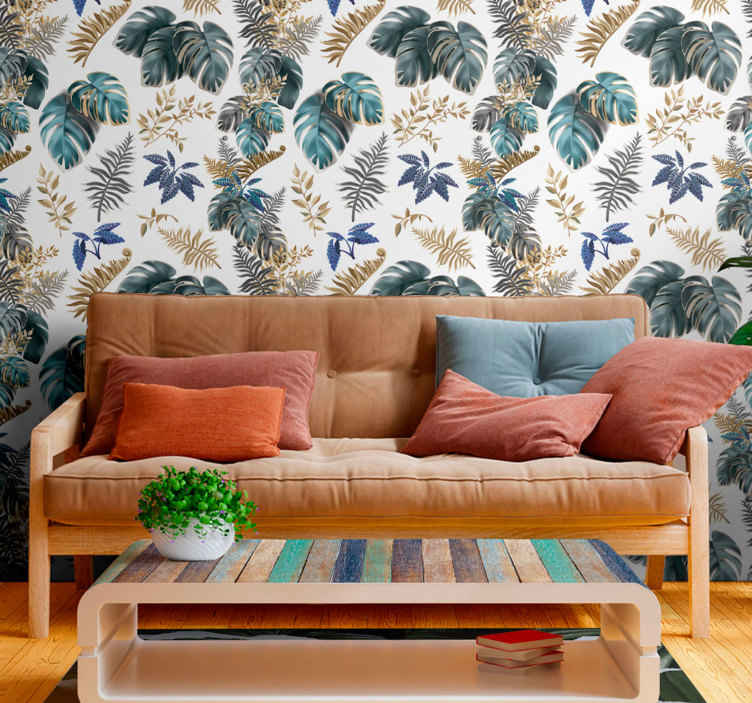 Papier peint feuillage motif doré exotique - TenStickers