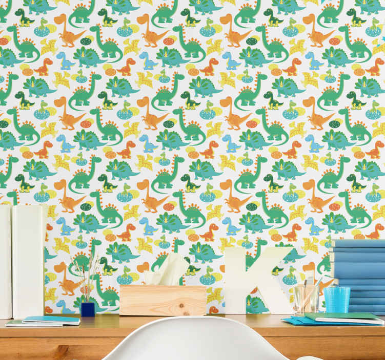 Carta da parati cameretta Modello di dinosauri colorati