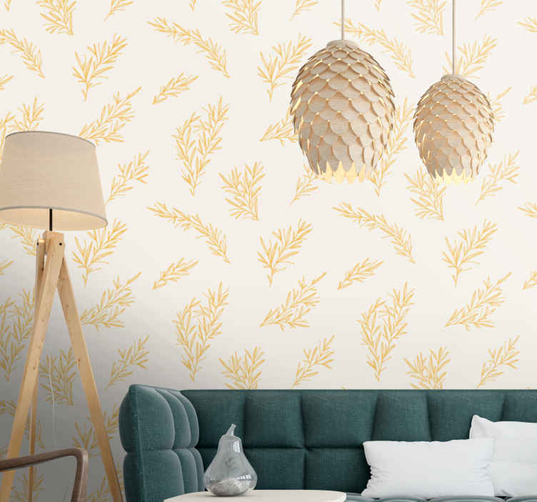 Golden tree branches over beige Nature Wallpaper - TenStickers