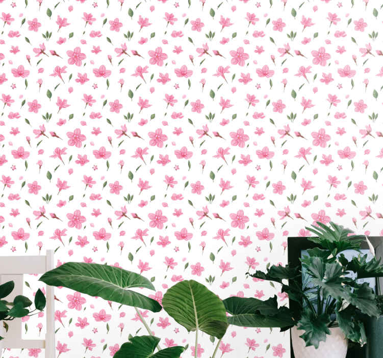Hiel doden verwarring Bloemen behang Aquarel pastel roze bloesem bloemen - TenStickers