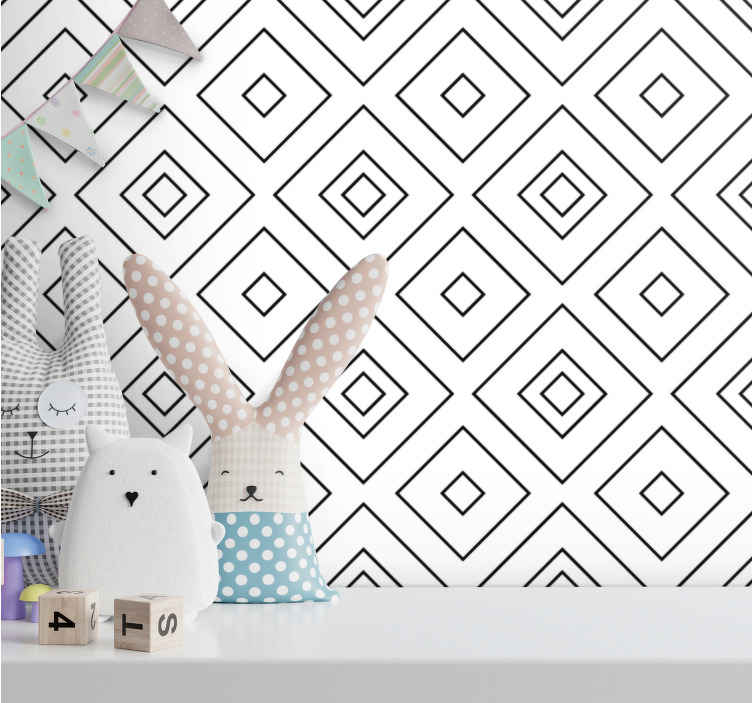 Papel pintado infantil cuadros patrón rombos - TenVinilo