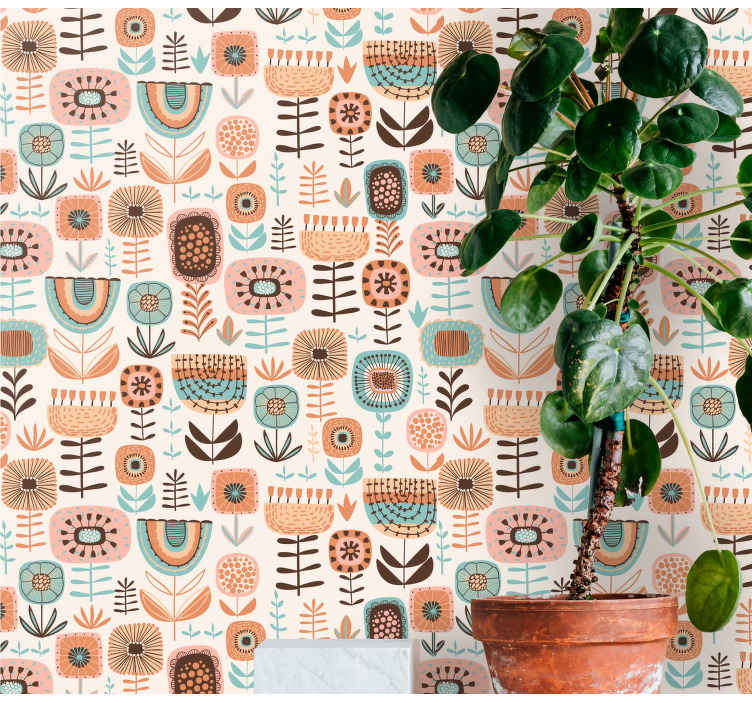 Stylized Botanicals flowers wallpaper - TenStickers