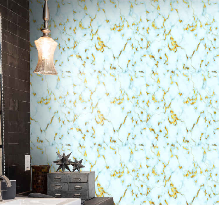 Blue and gold marble textured Marble Effect Wallpaper  TenStickers