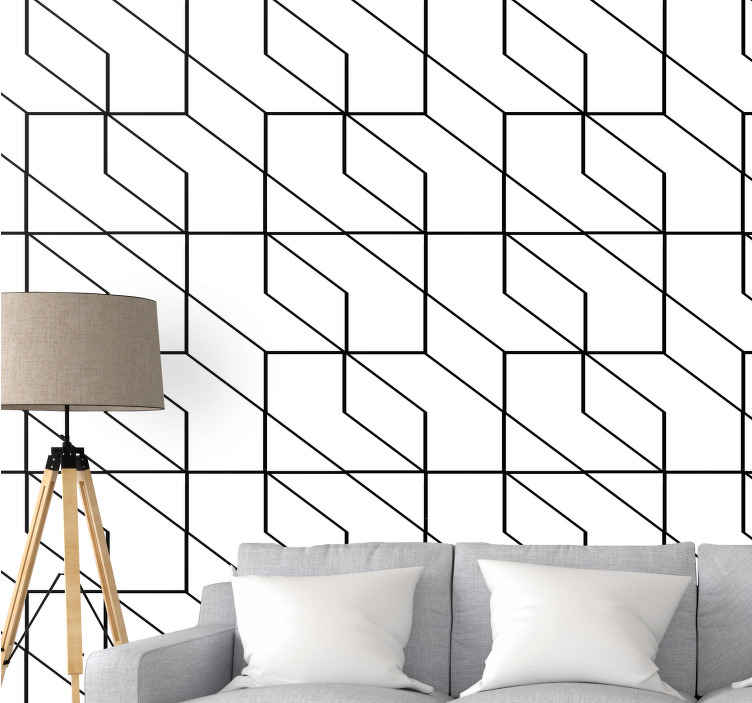 Geometric Diamond Black White Wallpaper