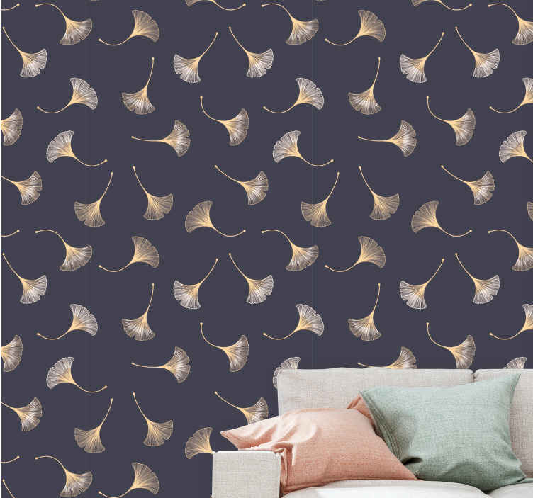 Ginkgo leaf navy & gold contemporary wallpaper - TenStickers
