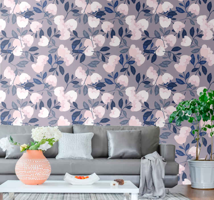 Pastel color hand painted flowers living room wallpaper - TenStickers