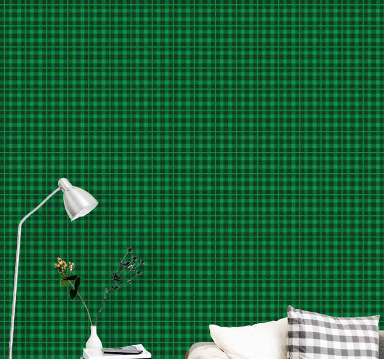 Green Gingham Pattern Lounge Wallpaper - TenStickers