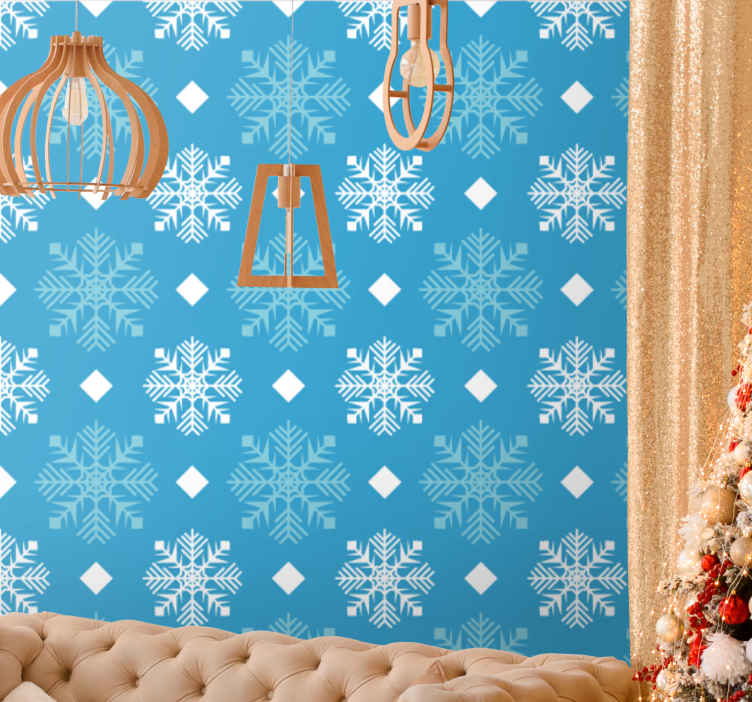 Papel pintado navideño Copos de nieve tonos azules