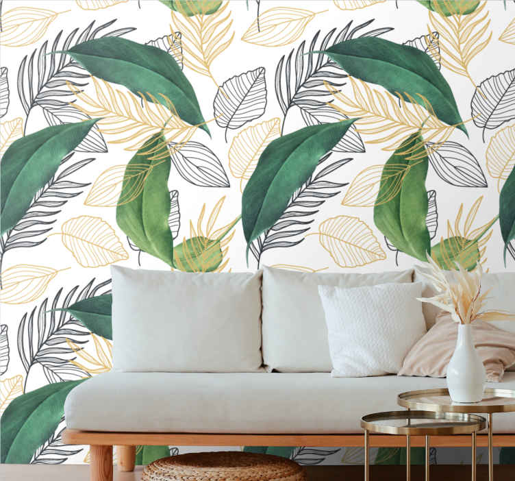 Elegant green and gold leaves Nature Wallpaper - TenStickers