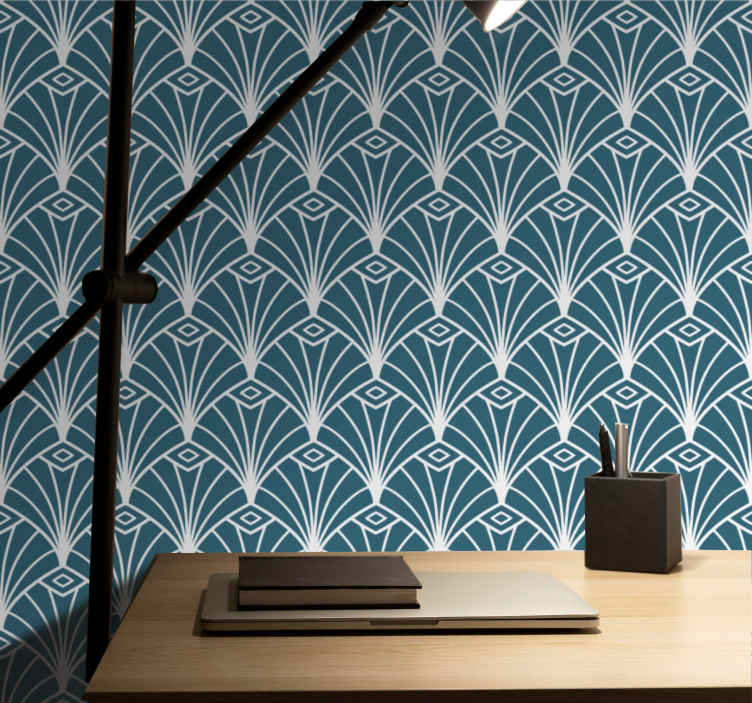Modern art blue and white deco pattern Geometric wallpaper - TenStickers