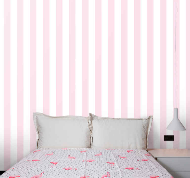 Nordic pink and white Striped Wallpaper - TenStickers