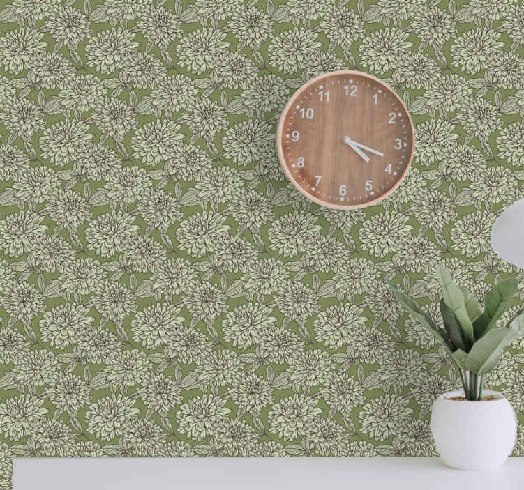 Green olive flowers floral wallpaper - TenStickers