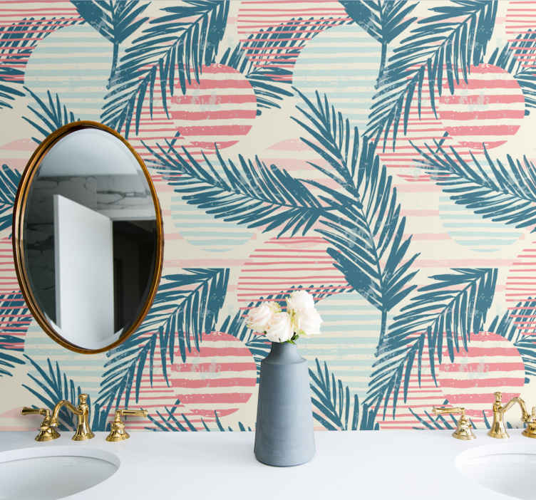 Beautiful Tropical Flower Pattern Palm Leaf Wallpaper Murals