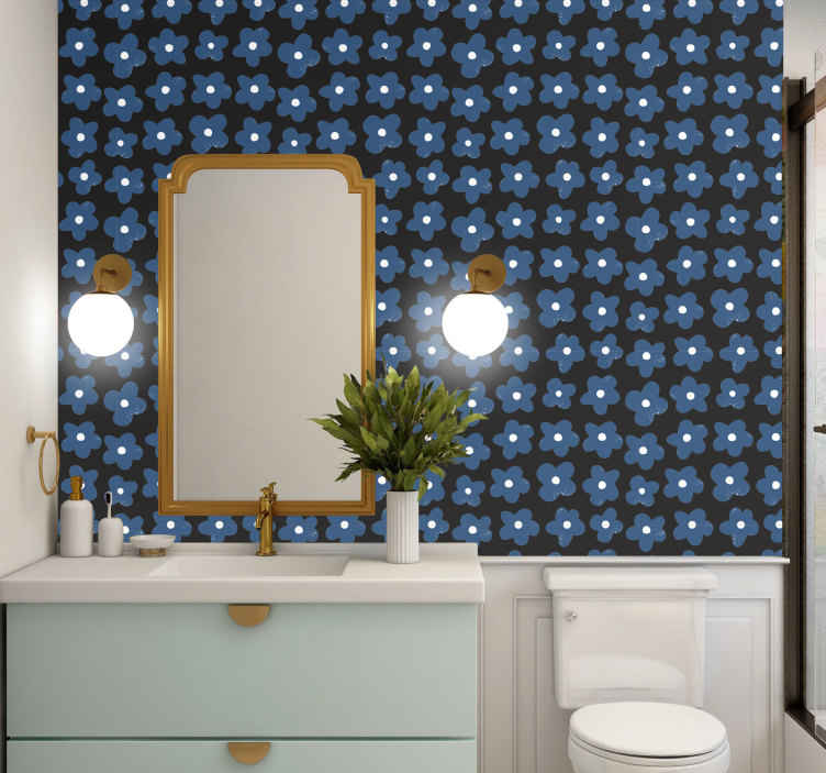 Pessimist pianist Update Tapet de toaletă negru și albastru cu model de flori închise - TenStickers