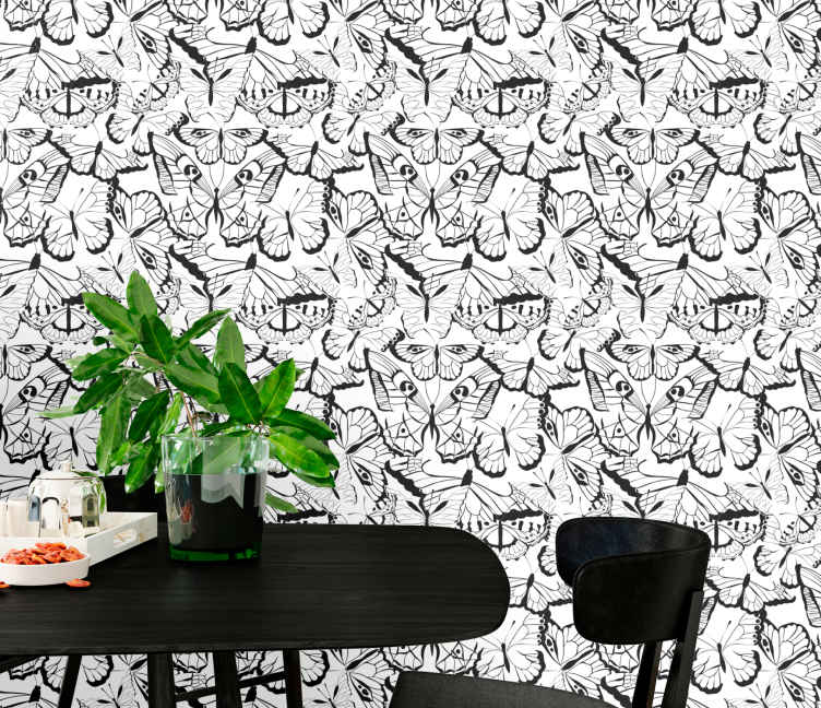 Siyah mürekkep kelebek deseni yemek duvar kağıdı TenStickers Siyah mürekkep kelebek deseni yemek duvar kağıdı TenStickers
