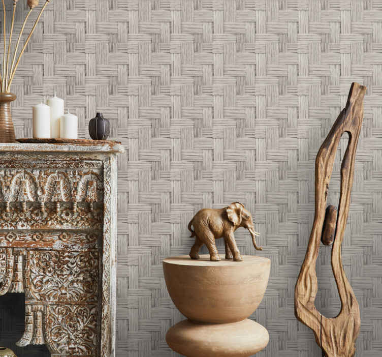 Gray handmade wicker effect Living Room Wallpaper - TenStickers