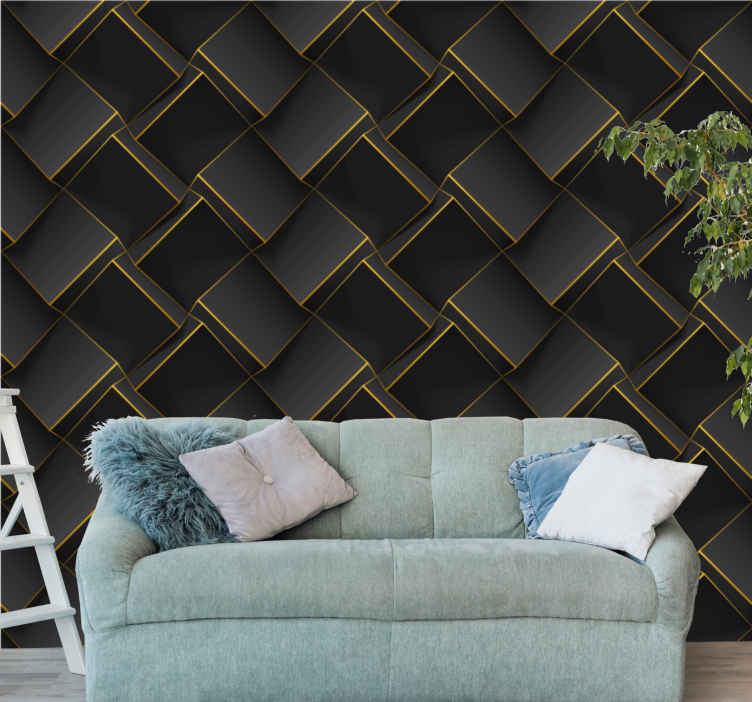 Black shapes Living Room Wallpaper - TenStickers