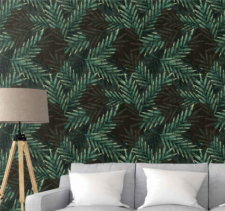 Hexagon Leaves Contemporary wallpaper - TenStickers