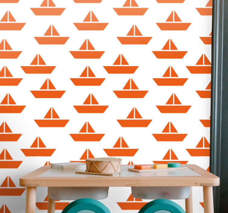 Orange boat pattern Kids Wallpaper - TenStickers