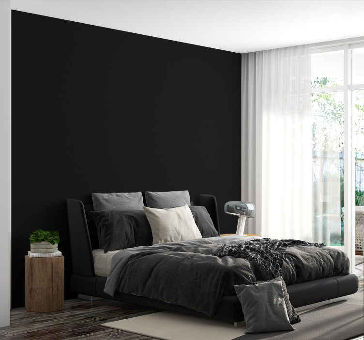 Gray Wingback Bed with Black and White Wallpaper - Contemporary - Bedroom