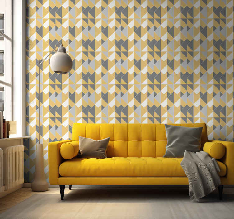 Papier peint triangle motif jaune et gris - TenStickers