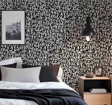 Black and white lettering wallpaper - TenStickers